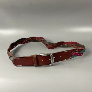 Fossil Multicolor Scalloped Braided Genuine Leather Twist Stud Belt